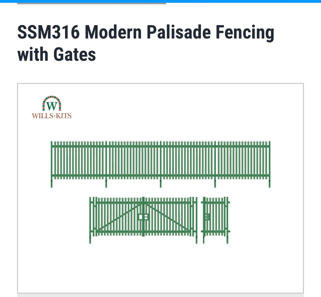 Wills SSM316 OO scale - Modern Palisade Fencing with gates